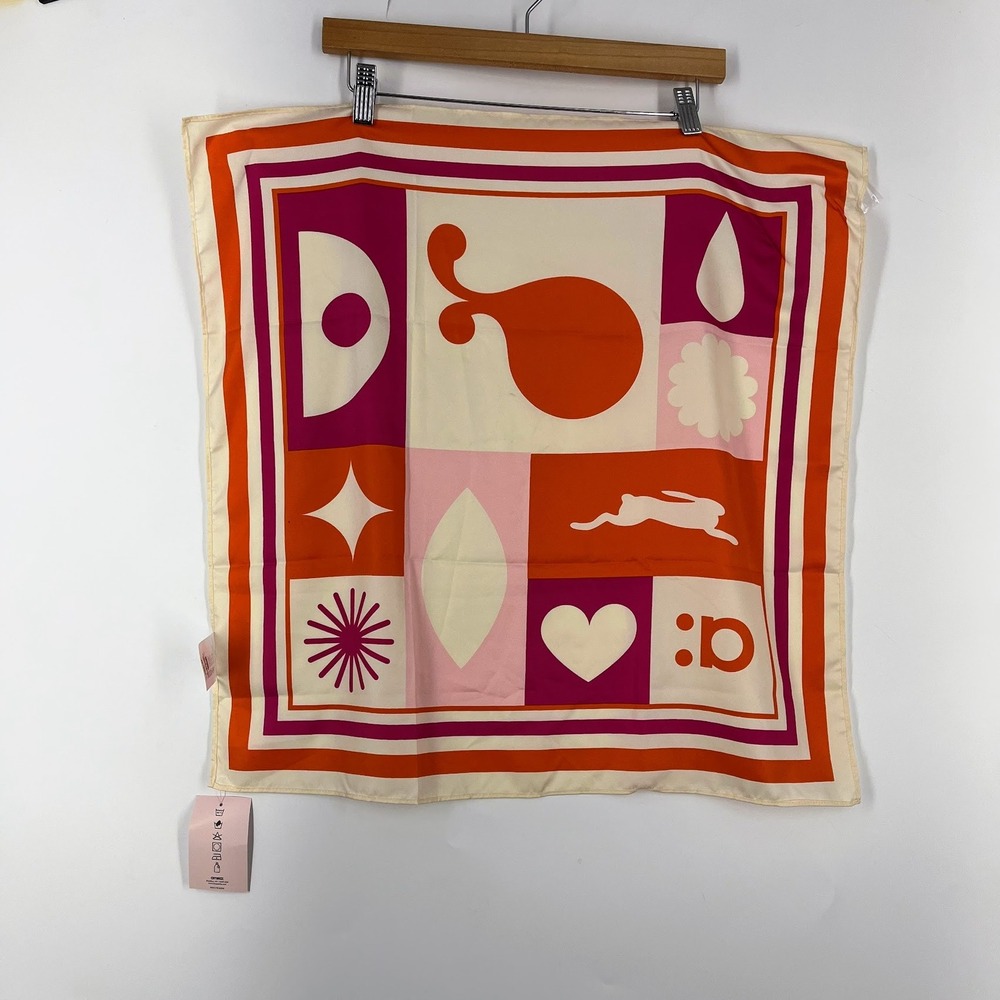 Amika Printed Hair Scarf Orange Pink Geometric Retro‎ Abstract Square Head Scarf